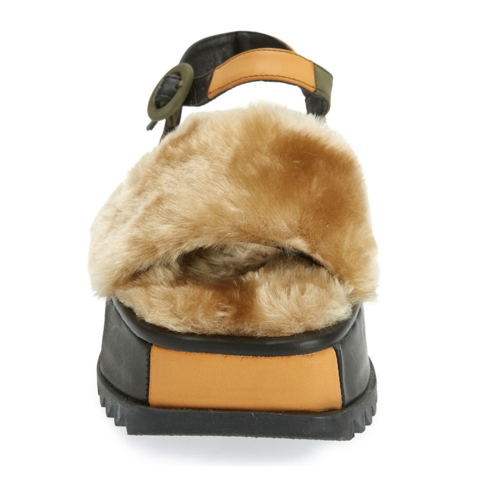 Farm Rio Khaki Patchwork Faux Fur Platform Sandal - Picture 8 of 12